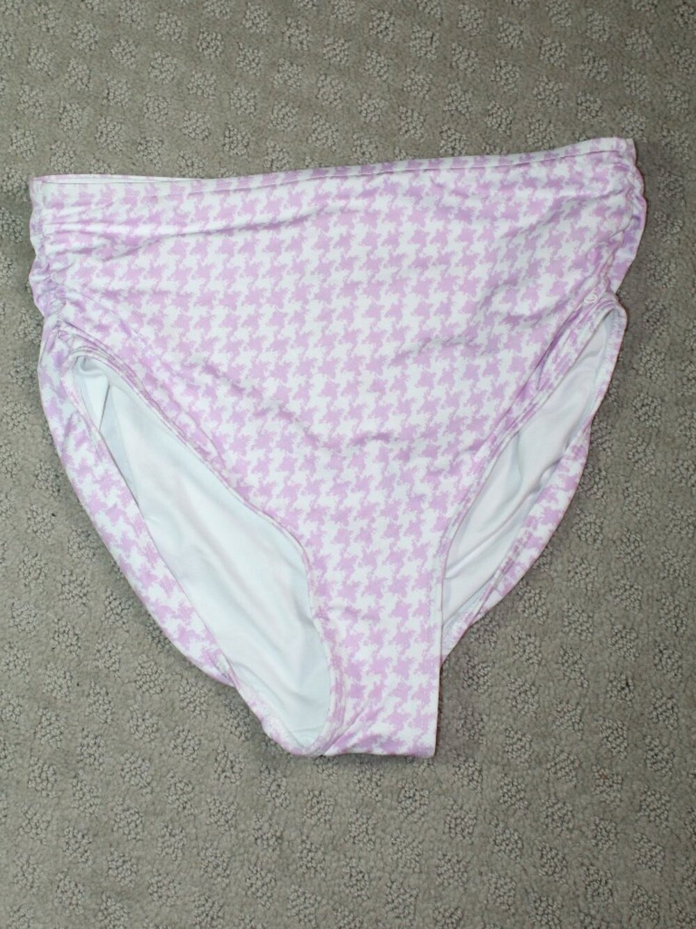 Albion Size S Pink Houndstooth High Rise Ruched Sides Bikini Bottoms